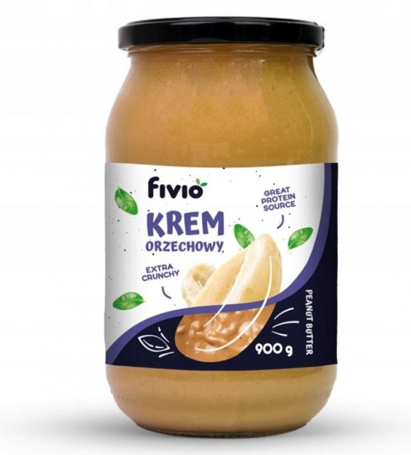 MASŁO ORZECHOWE CRUNCHY 900G BEZ CUKRU PASTA KREM PEANUT BUTTER KETO FIVIO