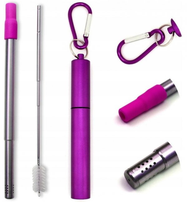 Bombilla Turismo Purple Słomka filtrująca Yerba Mate 3w1 Etui Szczoteczka