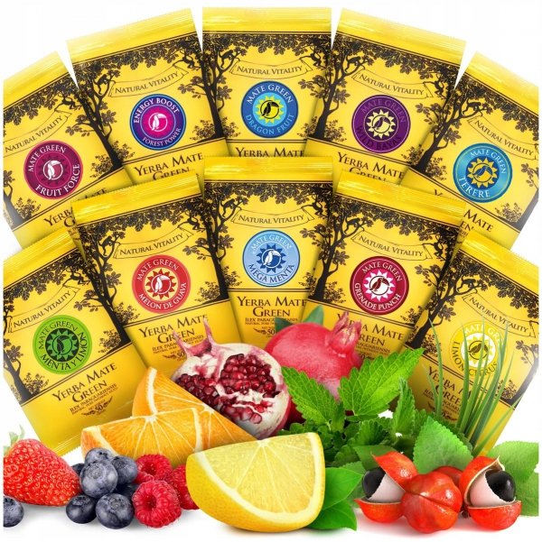 Zestaw Yerba Mate Green MIX 10x50g OWOCOWE 500g Znajdź swój smak