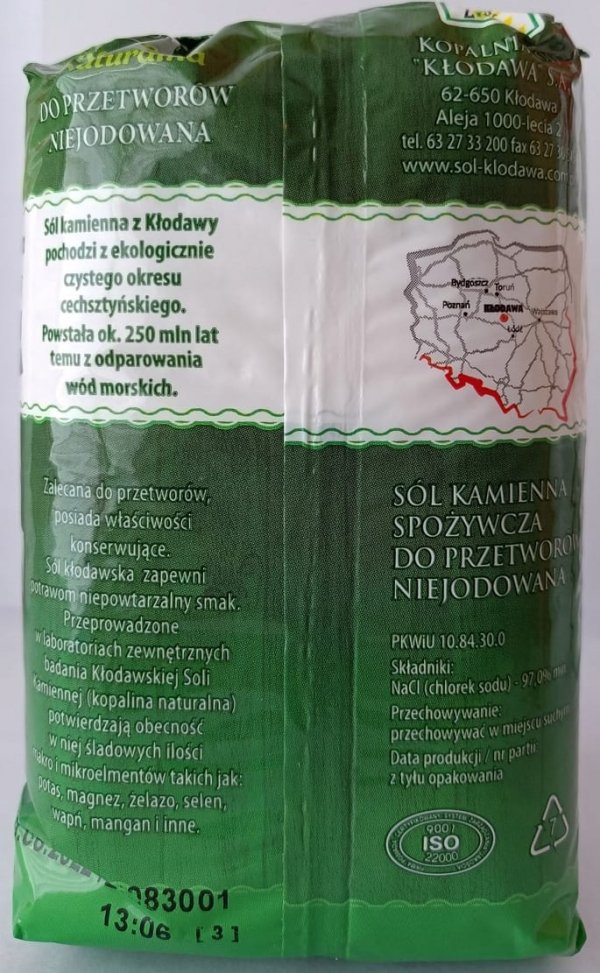 Sól Kłodawska, kamienna biała niejodowana 1,1kg Polska
