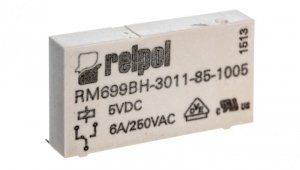 Przekaźnik miniaturowy 1P 6A 5V DC PCB AgSnO2 RM699BH-3011-85-1005 2613698