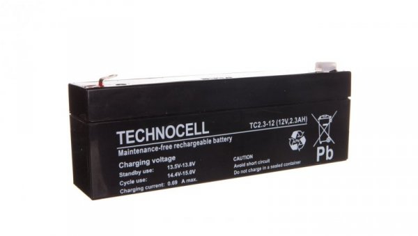Akumulator bezobsługowy AGM 2,3Ah 12V Technocell TC 2,3-12