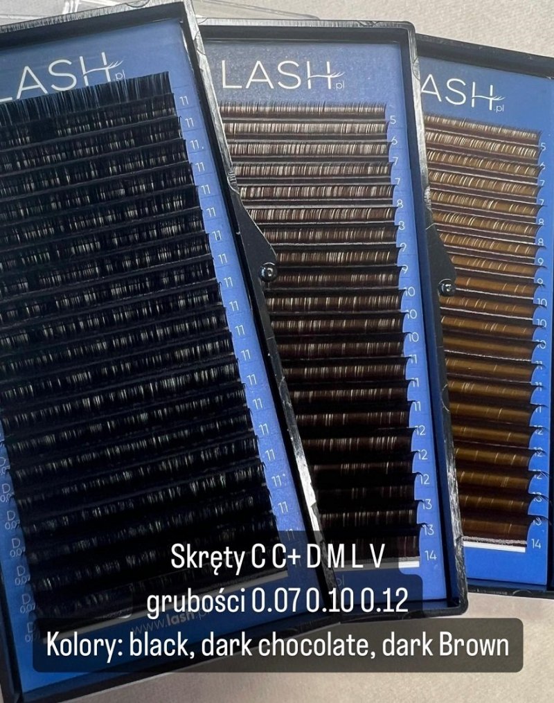 Rzęsy Brązowe LASH.PL Dark Chocolate 0.07 C, C+, D w Długości 20 pasków