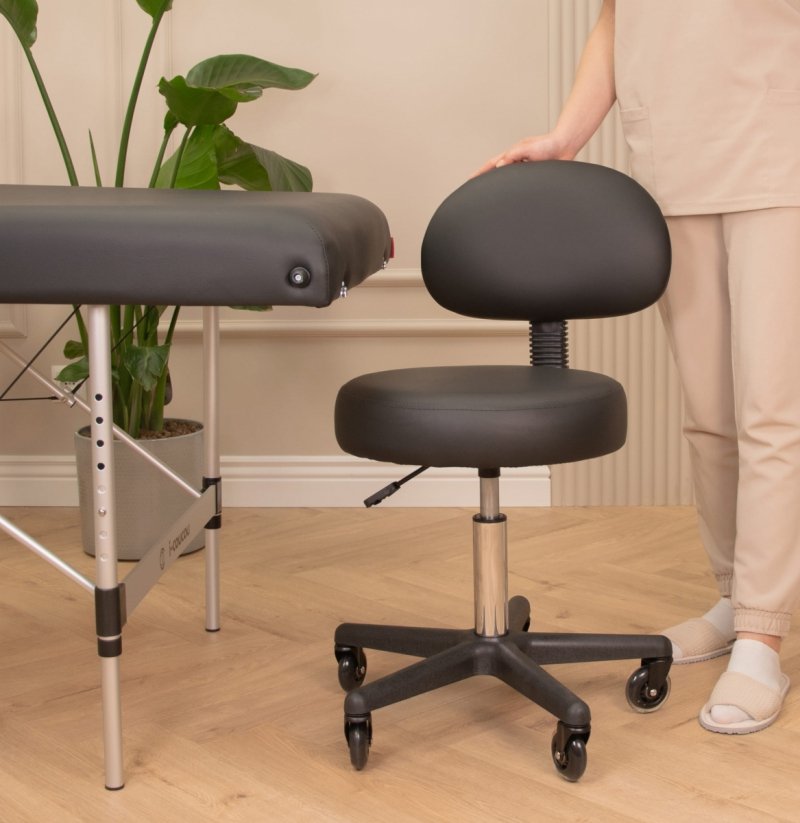 Taboret kosmetyczny płaski z oparciem CZARNY I-COUCOU