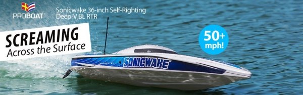 Łódź motorowa  Proboat Sonicwake 36&quot; Self-Right Deep-V BL RTR czarno/zielona lub niebiesko/biała
