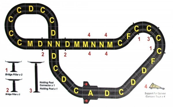 Joysway Zestaw Slot Cars Superior 504 1:43 - 530cm, 2 mosty, skok, ściana, 240V 