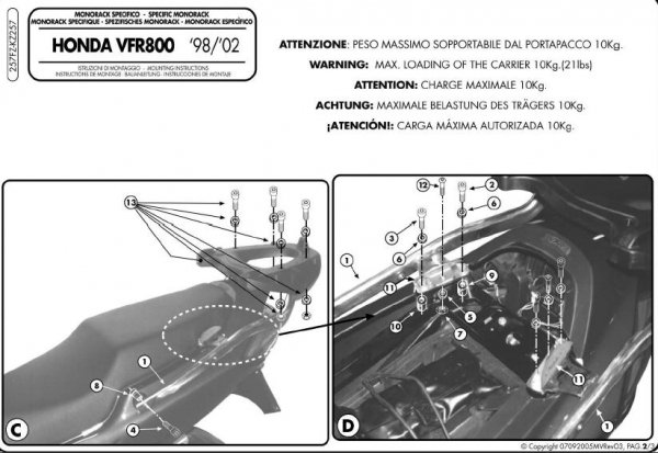 Kappa KZ257 Stelaż Kufra Centralnego Honda Vfr 800 (98 > 01)