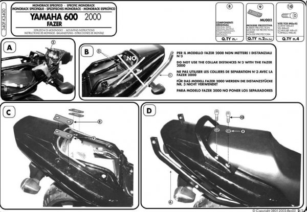 Kappa K3400 Stelaż Kufra Yamaha Fzs 600 Fazer (98-0