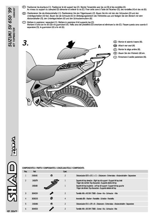 SHAD KSHS0SV69ST STELAŻ KUFRA TYŁ DO SUZUKI SV 650