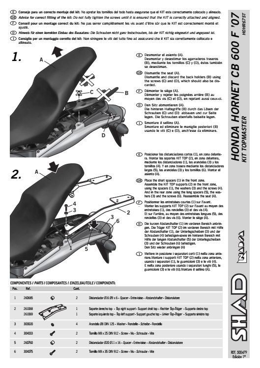SHAD KSHH0HR67ST STELAŻ KUFRA TYŁ DO HONDA HORNET CB600F