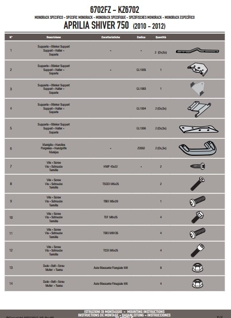 Givi 6702FZ stelaż Monorack Aprilla Shiver 750