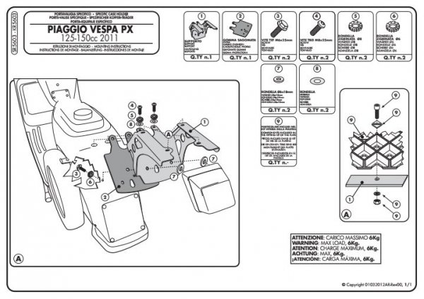 GIVI SR5603 STELAŻ KUFRA CENTRALNEGO MONOLOCK PIAGGIO VESPA