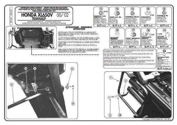 Stelaż boczny Kappa KL167 Transalp XL 650 (00-07)