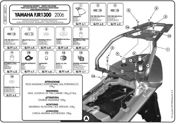 Kappa KR357 Stelaż centralny Yamaha Fjr 1300 (06 > 09)