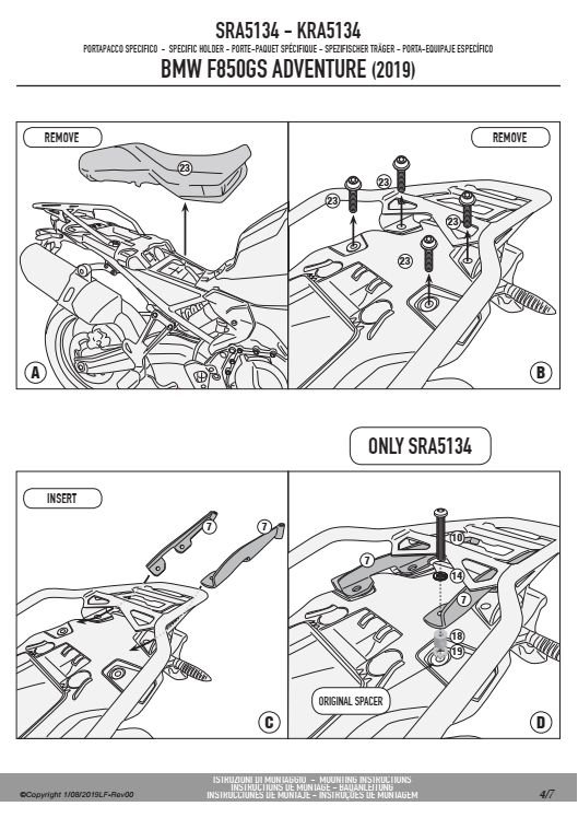 GIVI SRA513 STELAŻ KUFRA CENTRALNEGO Z ALUMINIOWĄ PŁYTĄ BMW F 850