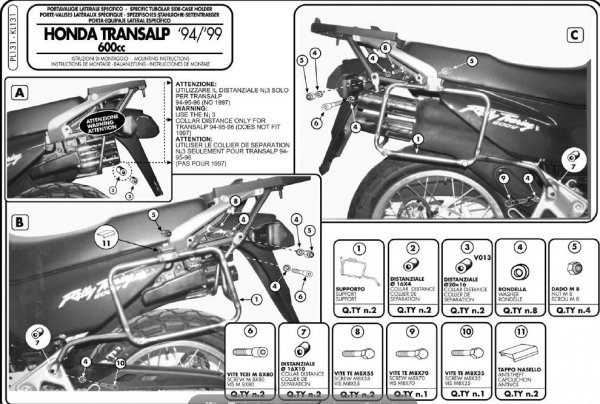 Stelaż boczny Givi PL131 Honda Transalp 600 94-99