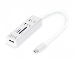 HUB/Koncentrator DIGITUS 3-portowy OTG USB Typ C czytnik kart SD/Micro SD USB 2.0