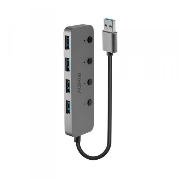 Hub USB 3.0 LINDY 3 Ports, RJ-45 Gigabit Ethernet, czarny