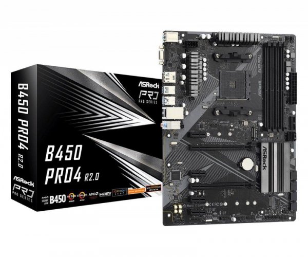 Płyta ASRock B450M Pro4 R2.0 /AMD B450/DDR4/SATA3/M.2/USB3.1/PCIe3.0/AM4/ATX