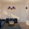 LAMPA WISZĄCA ZŁOTA FIOLET DO SYPIALNI ŻYRANDOL DUŻY DO SALONU MOSIĘŻNY ZŁOTY SZCZOTKOWANY ŚLIWKOWE ABAŻURY KLASYCZNY GLAMOUR ARGON PRINCETON 2188