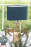 LAMPA STOŁOWA LAMPKA NOCNA SZKLANA Z TURKUSOWYM ABAŻUREM ZAMSZOWYM W STYLU GLAMOUR TURKUSOWA ZAMSZ ARGON PRATO 3842