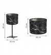 Lampka stołowa z materiałowym abażurem 20 cm, kolor czarny, srebrny wzór marmur, metalowy stelaż, E27 LIGHT HOME