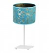 Lampka stołowa z materiałowym abażurem 20 cm, kolor niebieski, złoty wzór geometryczny, metalowy stelaż, E27