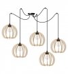 Lampa wisząca typu pająk, 5 abażurów drewnianych ażurowych 24,5 cm, okrągła podsufitka, E27 LIGHT HOME