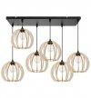 Lampa wisząca na prostokątnej listwie sufitowej 60 cm z 6 drewnianymi, okrągłymi kloszami ażurowymi 24,5 cm, E27 LIGHT HOME