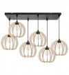 Lampa wisząca na prostokątnej listwie sufitowej 60 cm z 6 drewnianymi, okrągłymi kloszami ażurowymi 24,5 cm, E27 LIGHT HOME