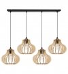 Lampa wisząca na szerokiej listwie 80 cm z 4 drewnianymi kloszami 23 cm w oryginalnym kształcie, E27 LIGHT HOME