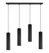 Lampa wisząca na szerokiej prostokątnej listwie 66 cm, 4 czarne podłużne wąskie klosze metalowe tuba 6 cm, GU10 LIGHT HOME