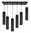 Lampa wisząca na szerokiej prostokątnej listwie 60 cm, 6 podłużnych wąskich czarnych kloszy metalowych tuba 6 cm, GU10 LIGHT HOME