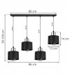 Lampa wisząca z prostokątną podsufitką 80 cm, 4 metalowe, czarne klosze 12 ze srebrnym wykończeniem, E27 LIGHT HOME