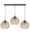 Lampa wisząca na szerokiej listwie 60 cm, 3 drewniane klosze w kształcie ażurowych kul z poziomych lameli 21 cm, E27 LIGHT HOME