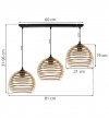 Lampa wisząca na szerokiej listwie 60 cm, 3 drewniane klosze w kształcie ażurowych kul z poziomych lameli 21 cm, E27 LIGHT HOME