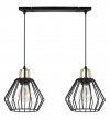 Lampa wisząca na szerokiej listwie 40 cm, 2 klosze druciane czarne metalowe 18 cm ze złotym wykończeniem, E27 LIGHT HOME