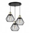 Lampa wisząca na okrągłej podsufitce 30 cm, 3 klosze druciane metalowe czarne 18 cm ze złotym wykończeniem, E27 LIGHT HOME