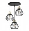 Lampa wisząca na okrągłej podsufitce 30 cm, 3 klosze druciane metalowe czarne 18 cm ze złotym wykończeniem, E27 LIGHT HOME
