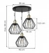 Lampa wisząca na okrągłej podsufitce 30 cm, 3 klosze druciane metalowe czarne 18 cm ze złotym wykończeniem, E27 LIGHT HOME