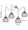 Lampa wisząca typu pająk, 4 czarne druciane klosze 18 cm, srebrne, chromowane wykończenie, E27 LIGHT HOME