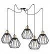 Lampa wisząca typu pająk, 5 kloszy drucianych czarnych metalowych 18 cm, złote wykończenie, E27 LIGHT HOME