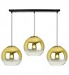 Lampa wisząca na szerokiej prostokątnej listwie 60 cm, 3 klosze szklane złote kule 20 cm, E27 LIGHT HOME