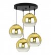 Lampa wisząca na okrągłej podsufitce 30 cm, 4 klosze szklane złote kule 20 cm, E27 LIGHT HOME