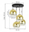 Lampa wisząca na okrągłej podsufitce 30 cm, 4 klosze szklane złote kule 20 cm, E27 LIGHT HOME