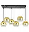 Lampa wisząca na szerokiej prostokątnej listwie 60 cm, 6 złotych kloszy szklane kule 15 cm, E27 LIGHT HOME