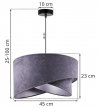Lampa Wisząca Żyrandol z Eleganckim Abażurem Szary Welur 45 cm MEDIOLAN LIGHT HOME