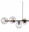 Lampa sufitowa SIENA, wisząca, długi czarny żyrandol listwa, glamour, bezbarwne kule, złote akcenty