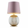DUŻA LAMPA STOŁOWA NOCNA SZKLANA DO SALONU SYPIALNI NA KOMODĘ W STYLU GLAMOUR KULA SZARA SZKLANA Z RÓŻOWYM ABAŻUREM ARGON HAMILTON 8531