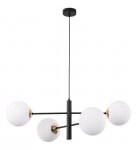 Lampa sufitowa VICENZA, czarno-złoty żyrandol glamour, białe kuliste klosze